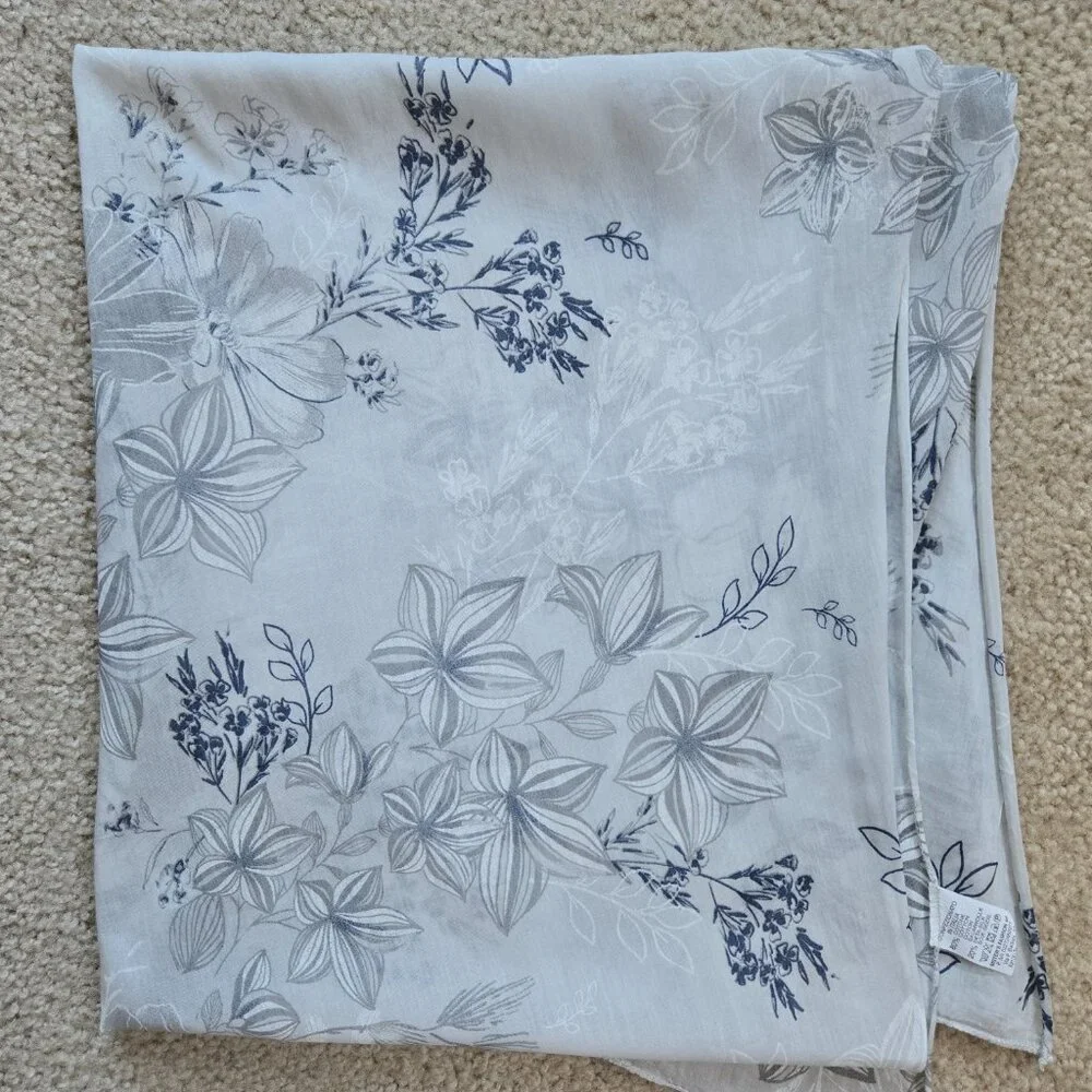 Cotton & Silk Scarf Lightweight Angled Ends Grey Blue Italy